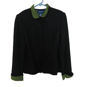 VTG Evan Picone Sz 6 GRAY Wool Blend SHOULDER PADS FLEECE LINED SNAPS Jacket